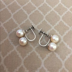 Vintage 14K White Gold Pearl Screwback Earrings